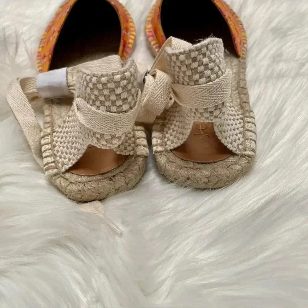 J.Crew Factory Printed Canvas Ankle Wrap Espadrille Sandals Orange Floral 8